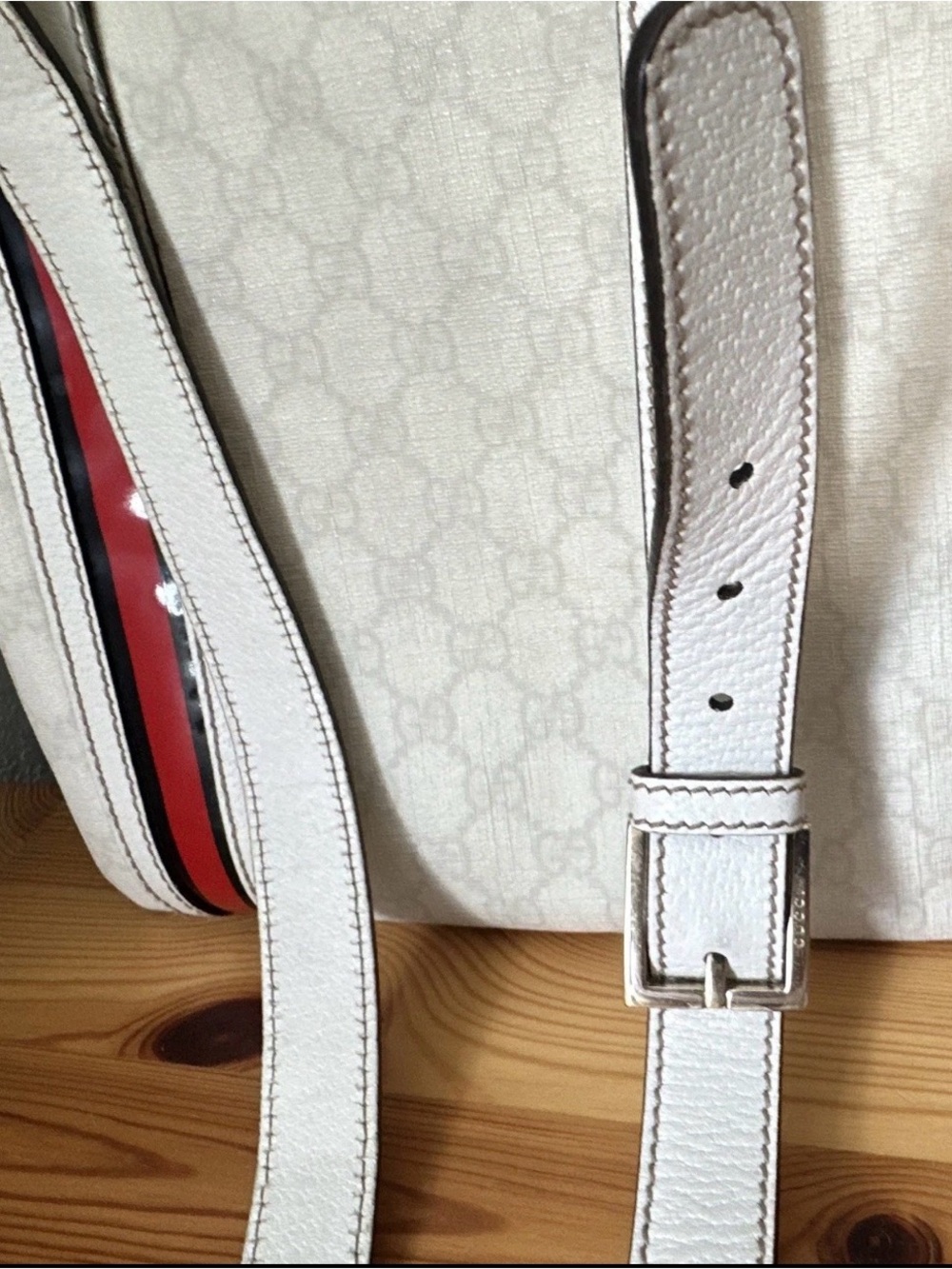 Gucci Cream Signature Crossbody with Red and Navy Stripe - Picture 4 of 12